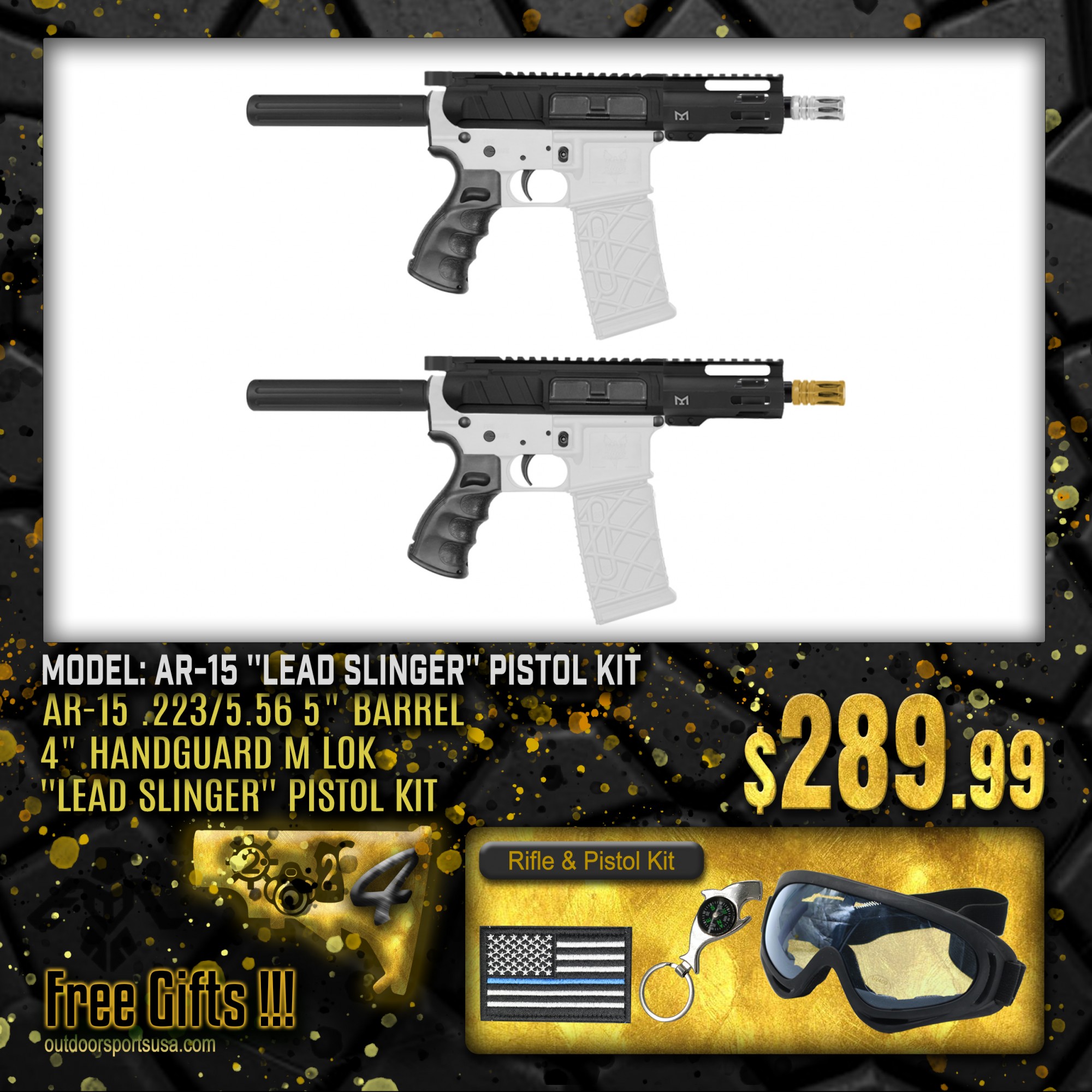 AR15 .223/5.56 5" Barrel 4" Handguard M Lok ''LEAD SLINGER'' Pistol